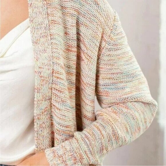 Lucy Paris Cream Multicolor Rainbow Light Knit Cardigan Sweater Size Medium - Picture 2 of 8